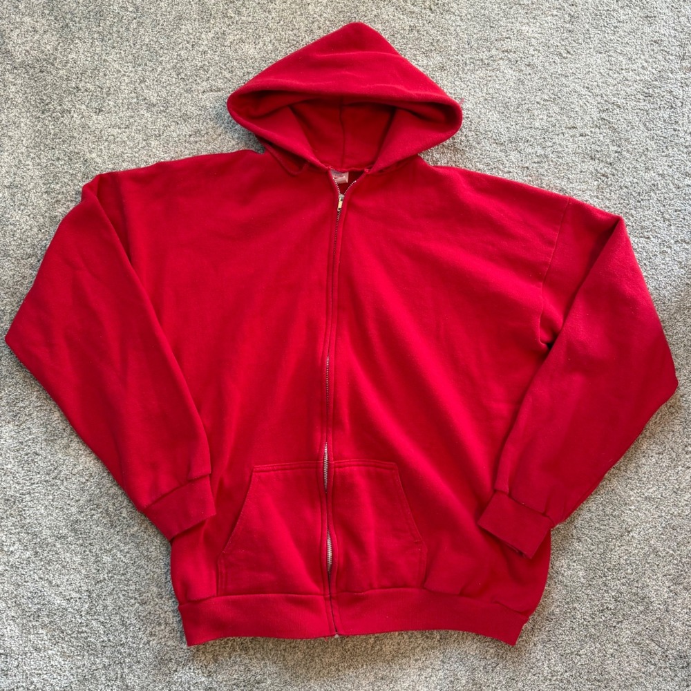 Vintage 80s Better Basics Tultex Red Full Zip Hoodie Sweatshirt XL Made in USA